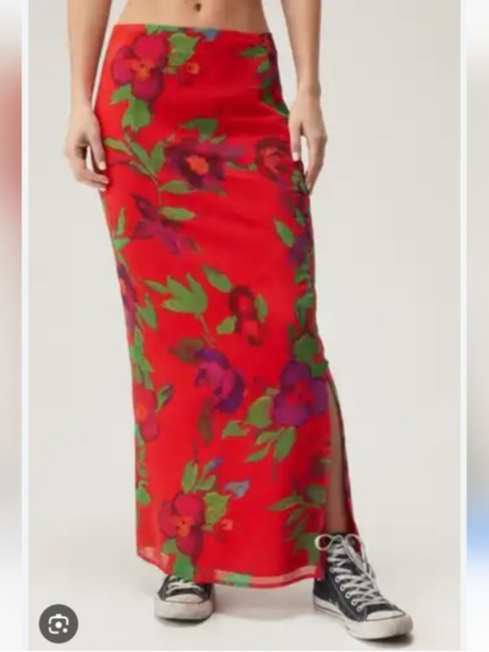 NWT Nasty Gal High Waist Red Floral Maxi Skirt w/ Purple Green Floral Accents  2